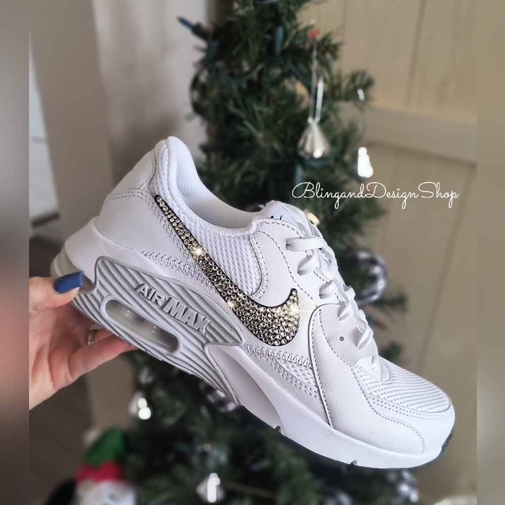 Nike Air Max Excee Womens White Sneakers Shoes Made with Swarovski Crystals - Picture 2 of 8